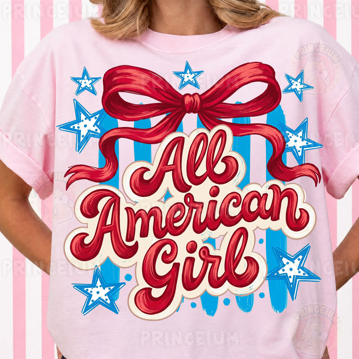All American Girl Sublimation Design PNG | Patriotic Red Bow Digital Download