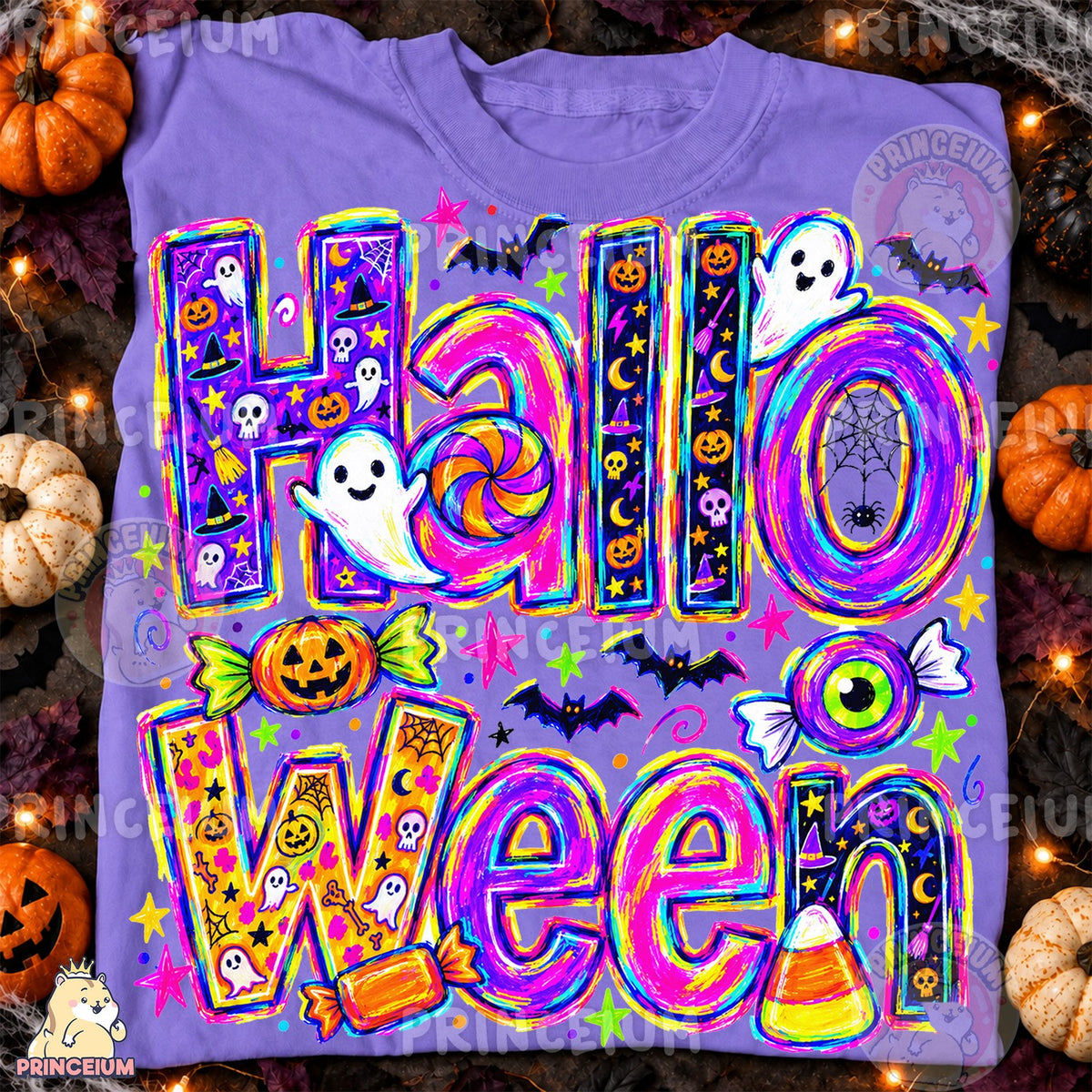 Neon Halloween Ghosts & Candy