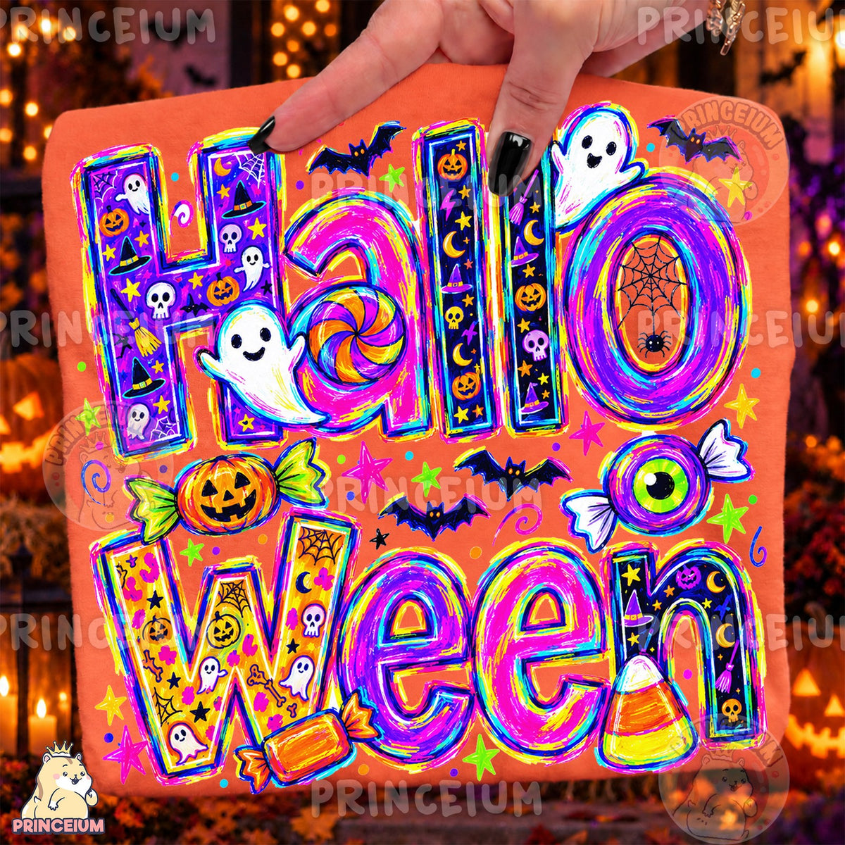 Neon Halloween Ghosts & Candy