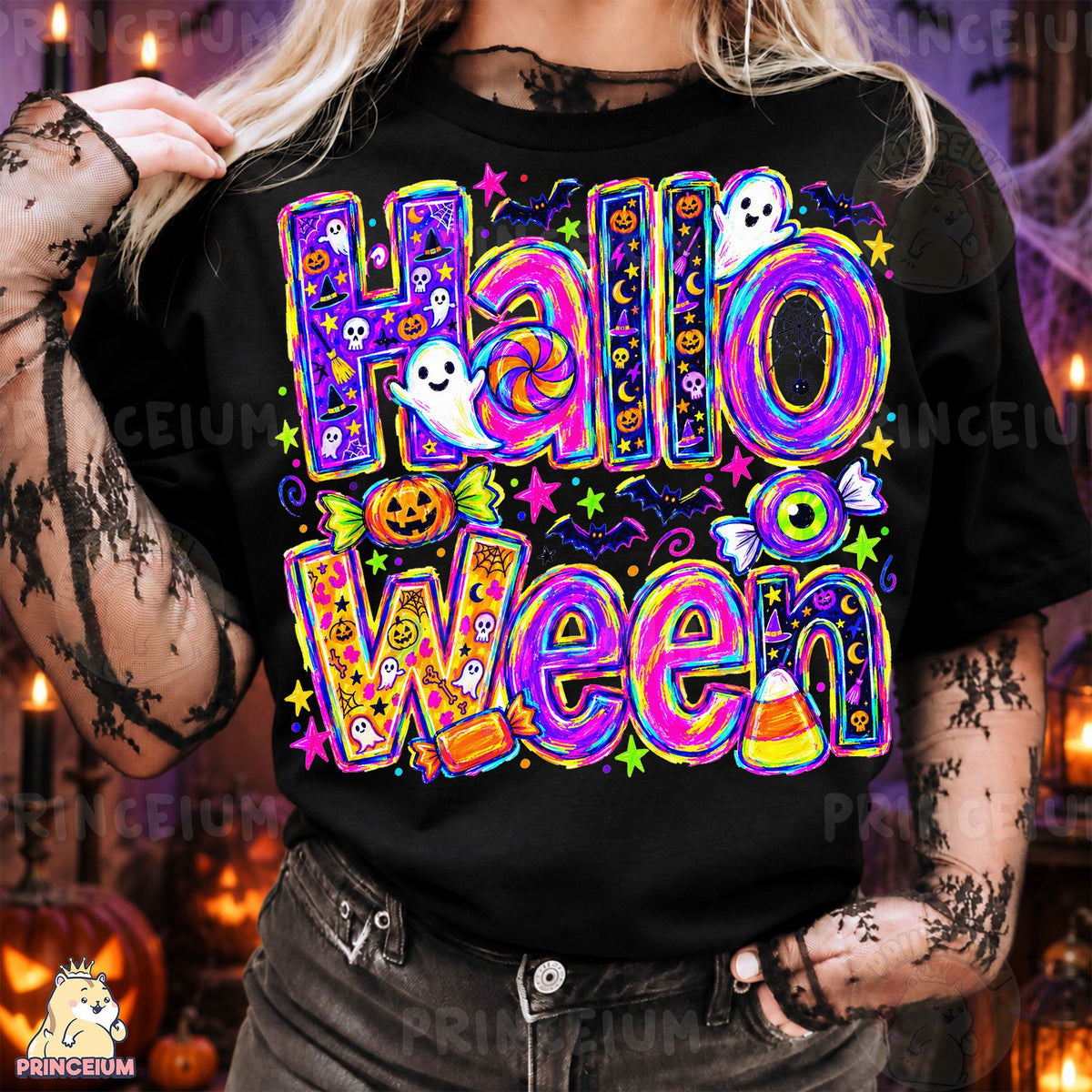 Neon Halloween Ghosts & Candy