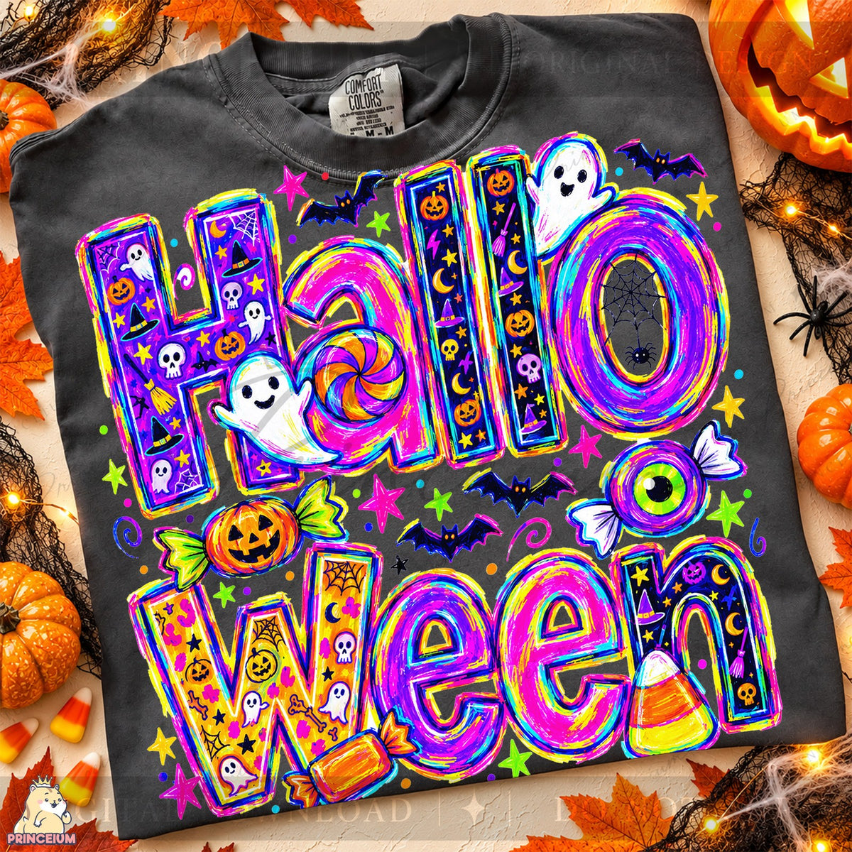 Neon Halloween Ghosts & Candy