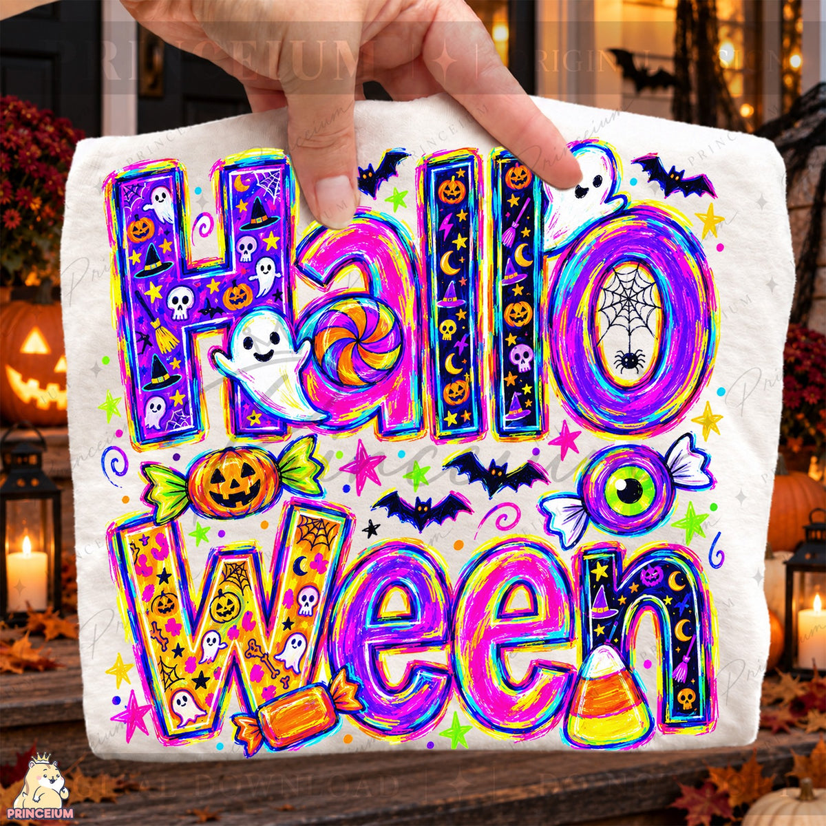 Neon Halloween Ghosts & Candy