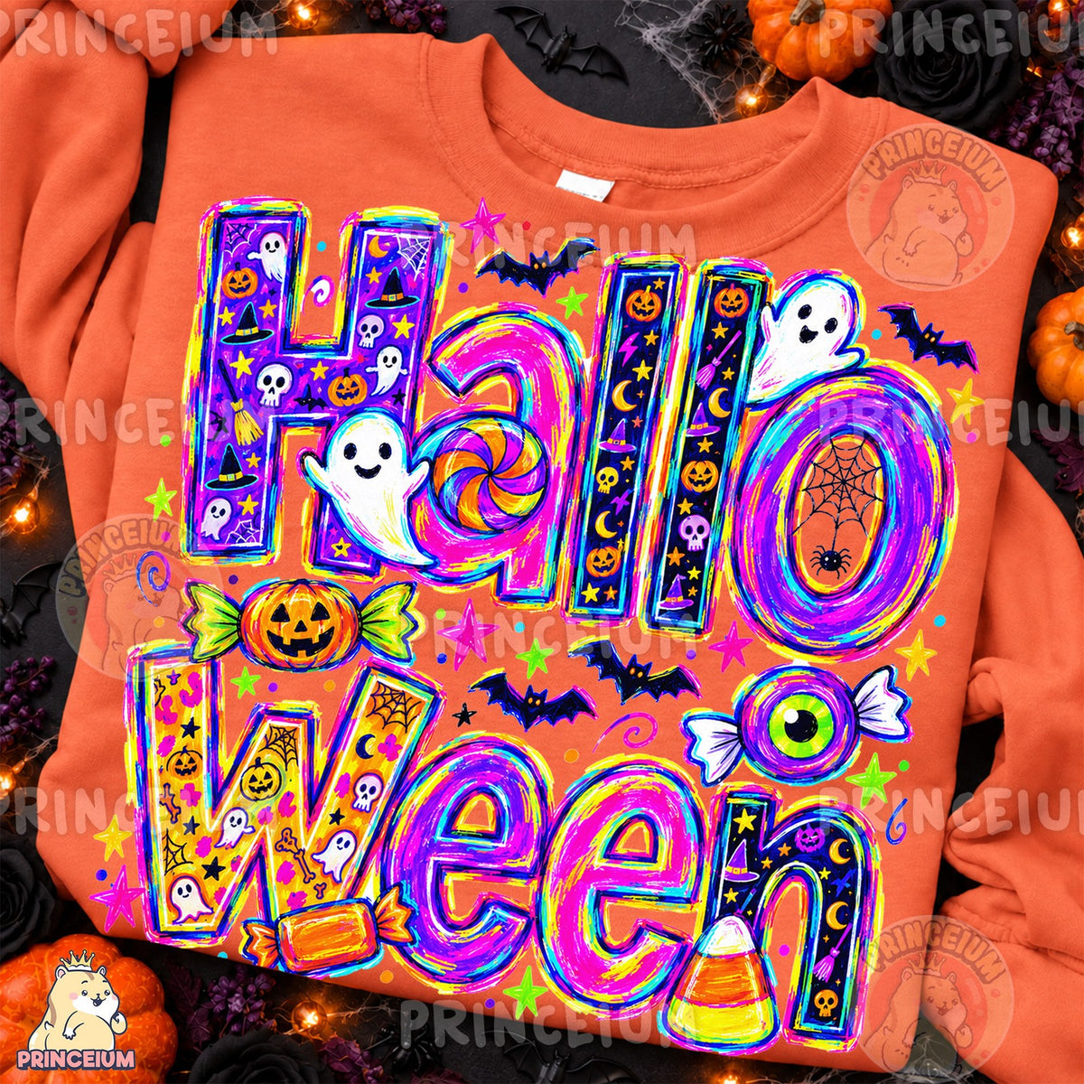 Neon Halloween Ghosts & Candy