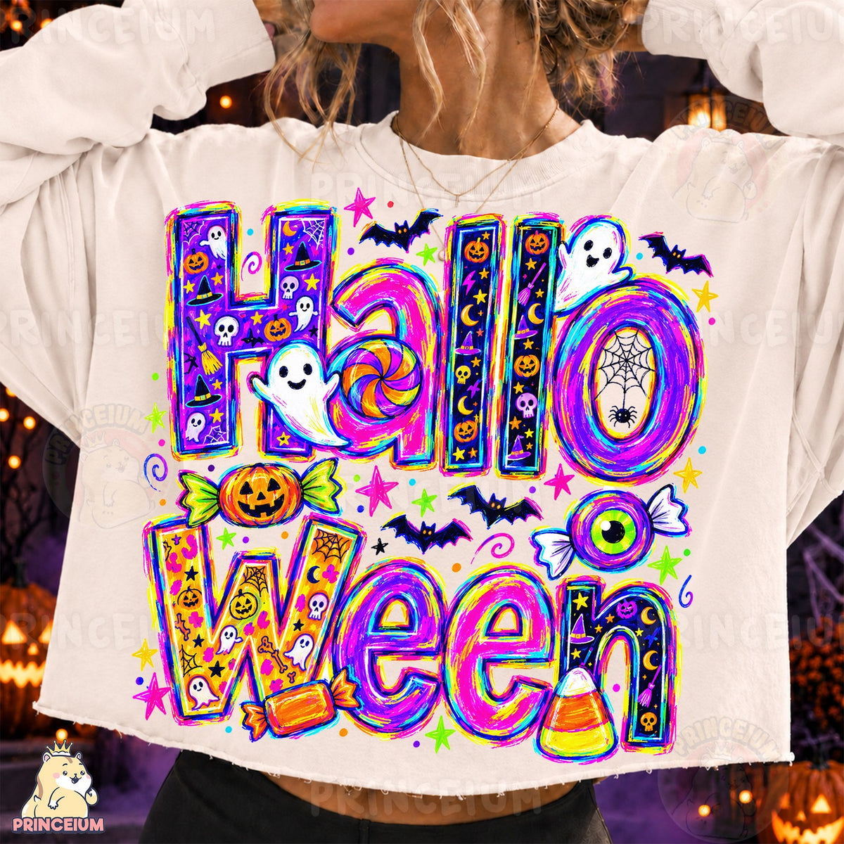 Neon Halloween Ghosts & Candy