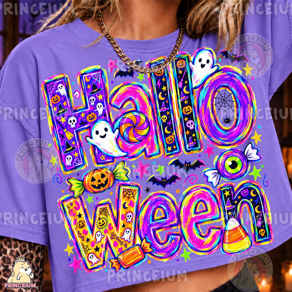 Neon Halloween Ghosts & Candy