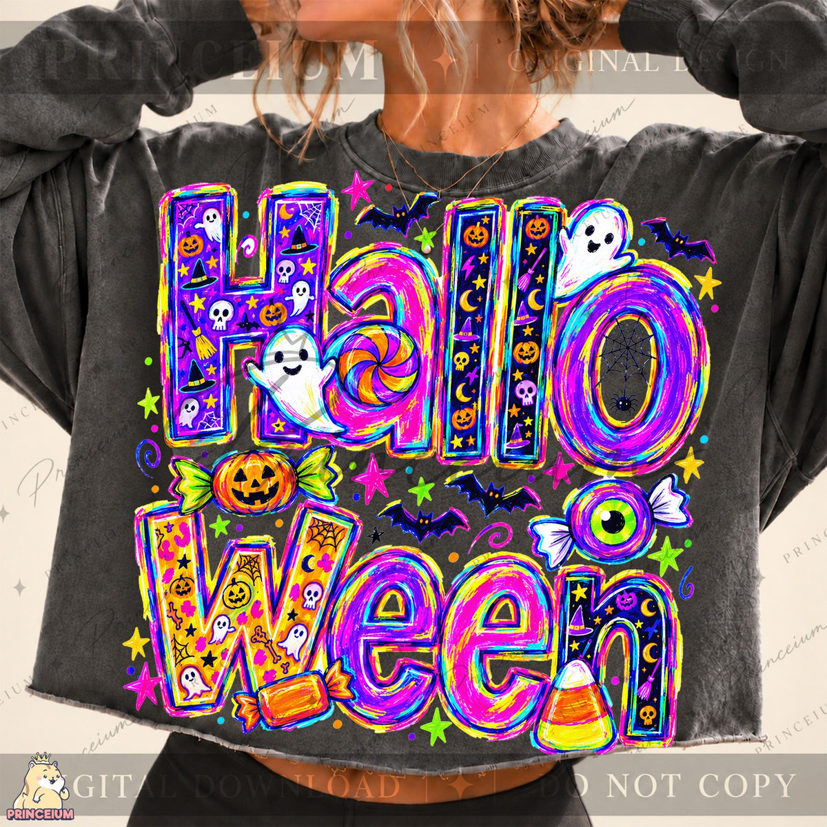 Neon Halloween Ghosts & Candy