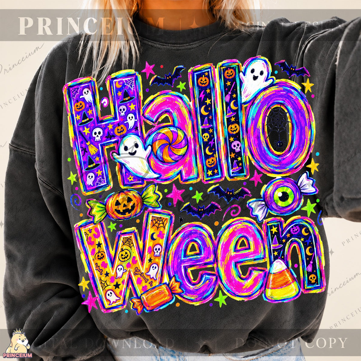 Neon Halloween Ghosts & Candy