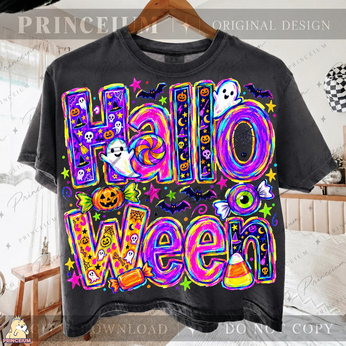 Neon Halloween Ghosts & Candy