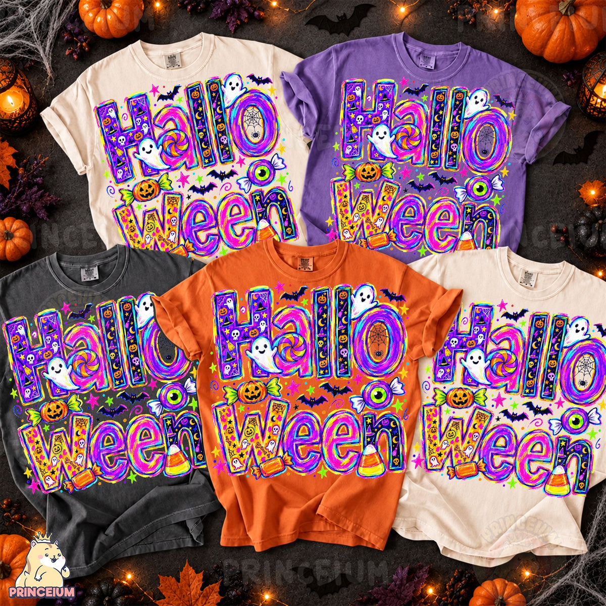 Neon Halloween Ghosts & Candy