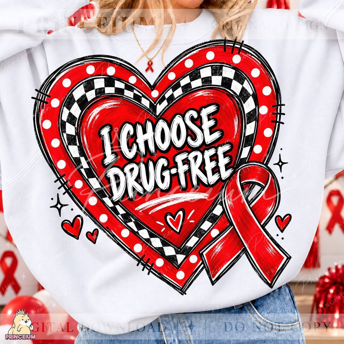 I Choose Drug-Free Heart Ribbon