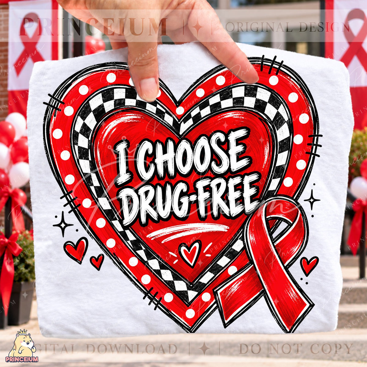 I Choose Drug-Free Heart Ribbon