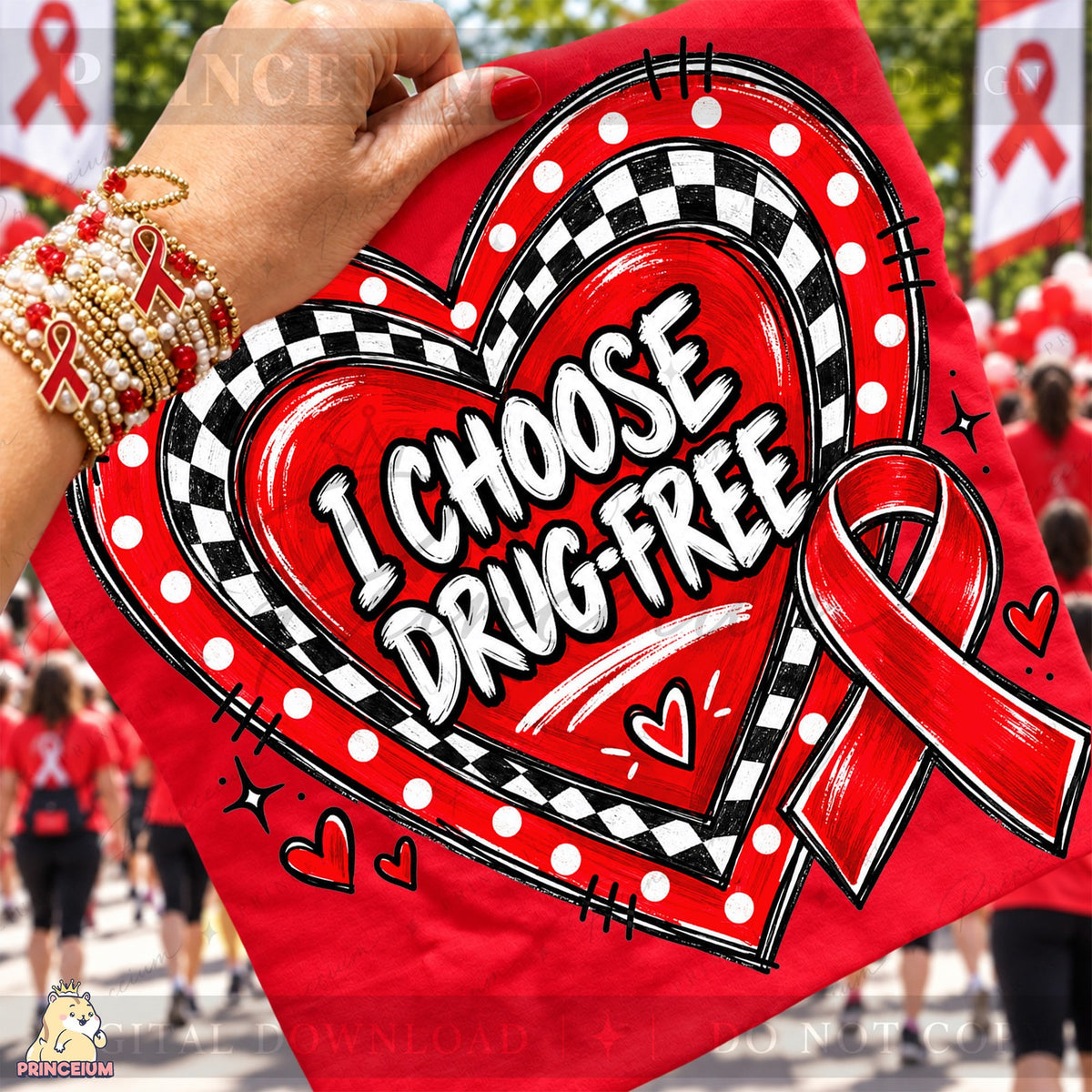 I Choose Drug-Free Heart Ribbon
