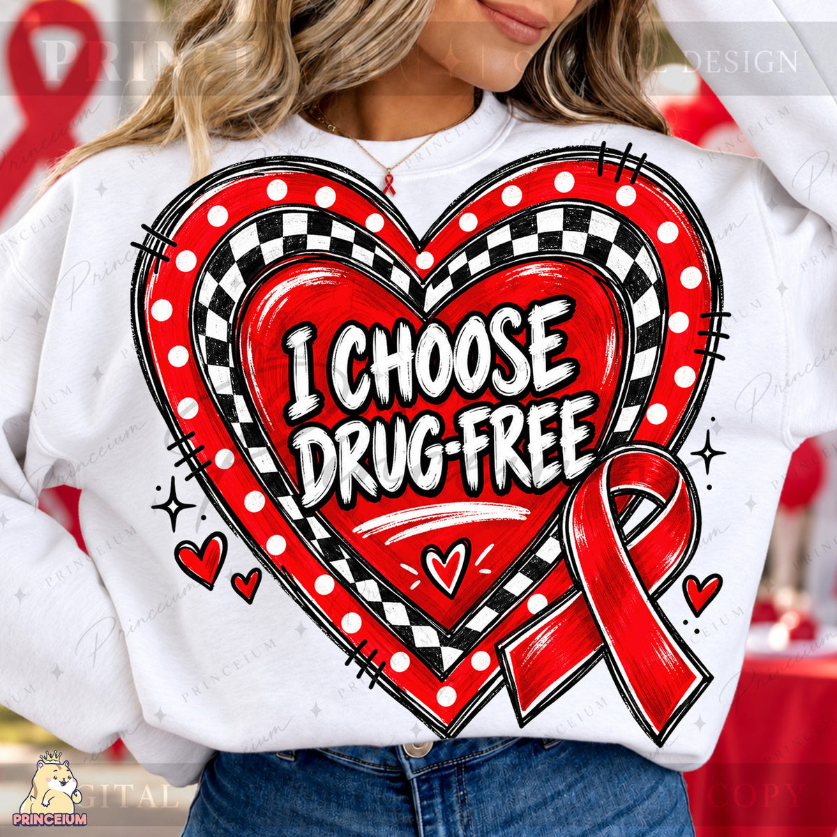 I Choose Drug-Free Heart Ribbon