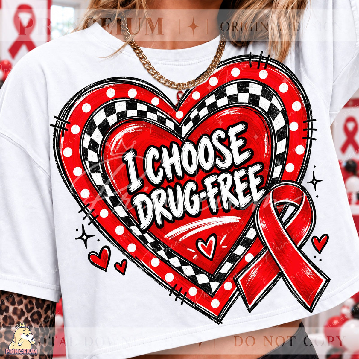 I Choose Drug-Free Heart Ribbon