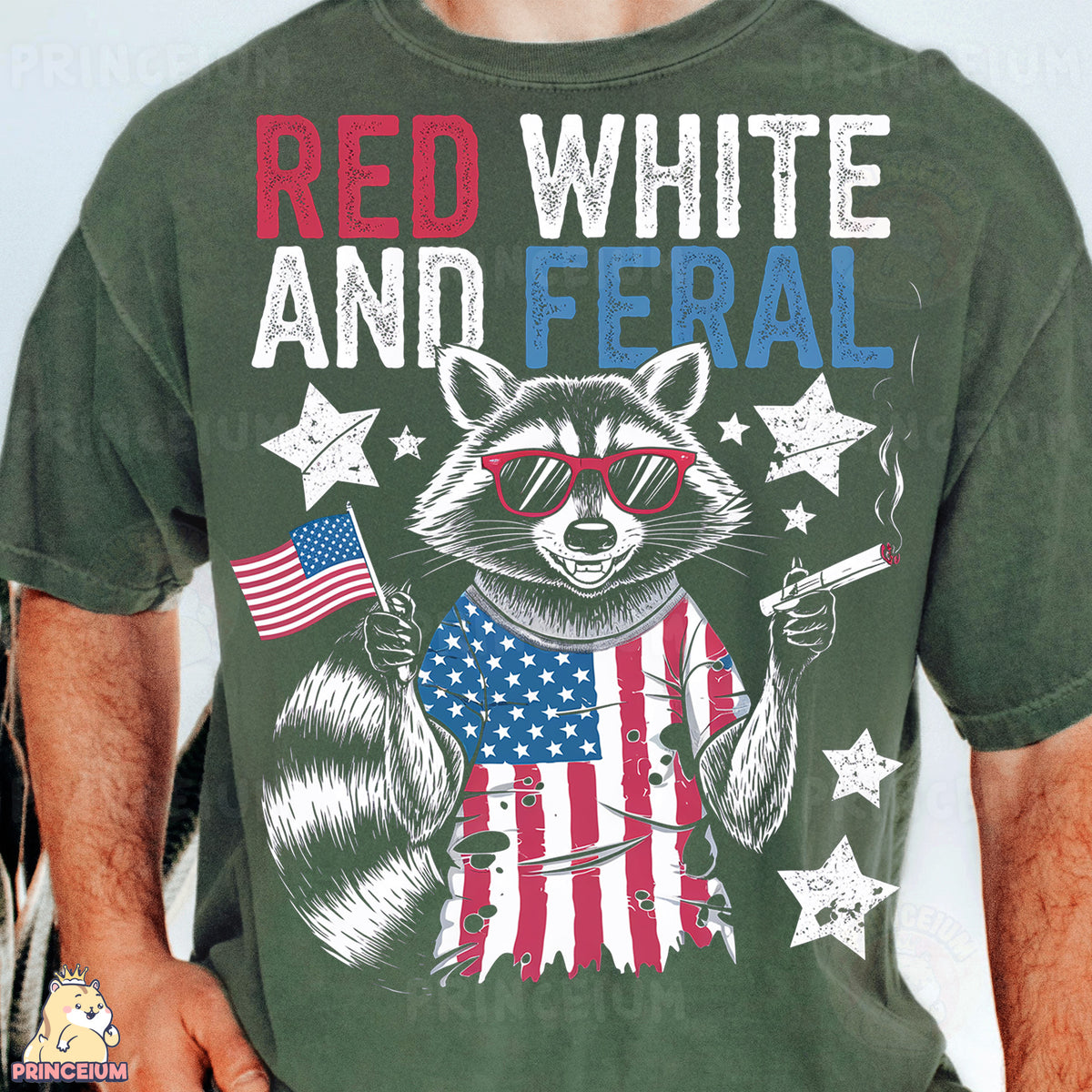 a man wearing a red, white and federal t - shirt