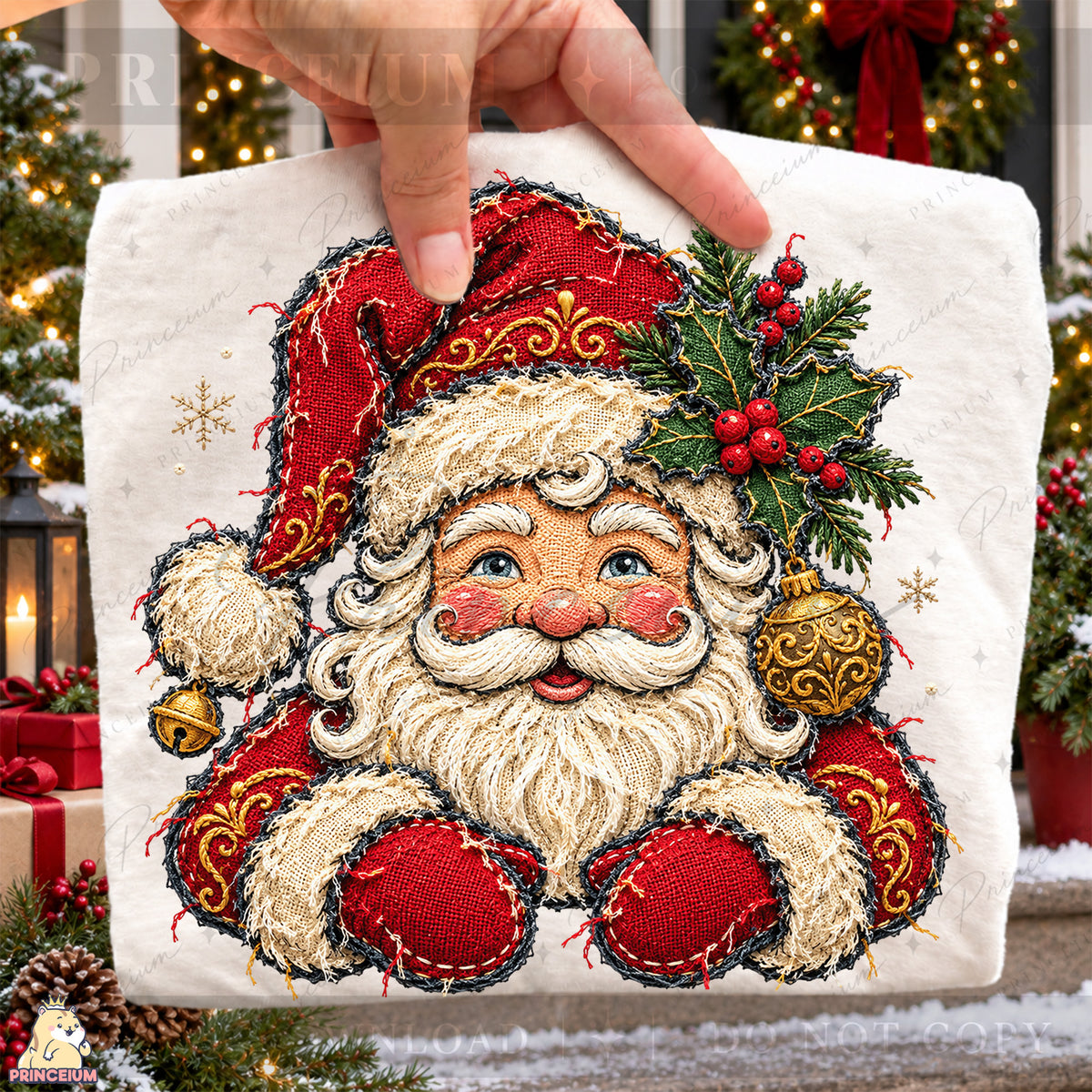 Santa Claus PNG Faux Embroidery Appliqué Christmas Design