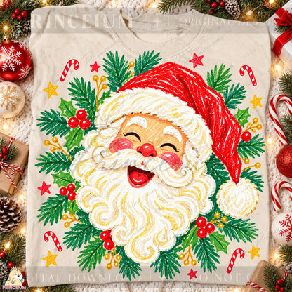 Jolly Santa Christmas PNG – Holly & Candy Cane Holiday Design | Digital Download