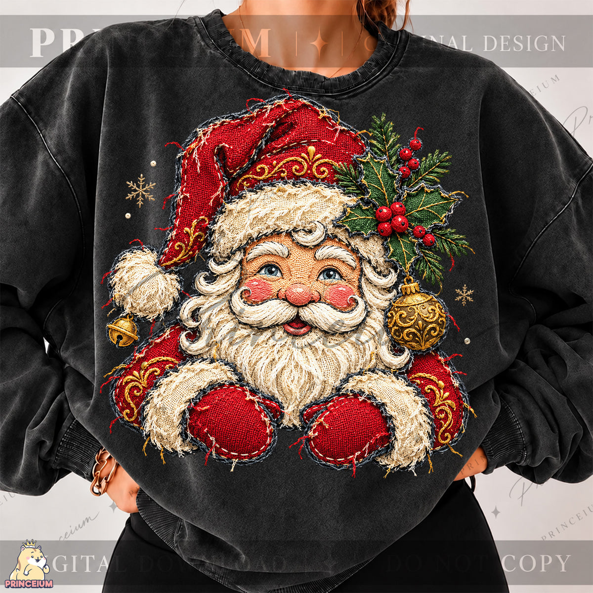 Santa Claus PNG Faux Embroidery Appliqué Christmas Design