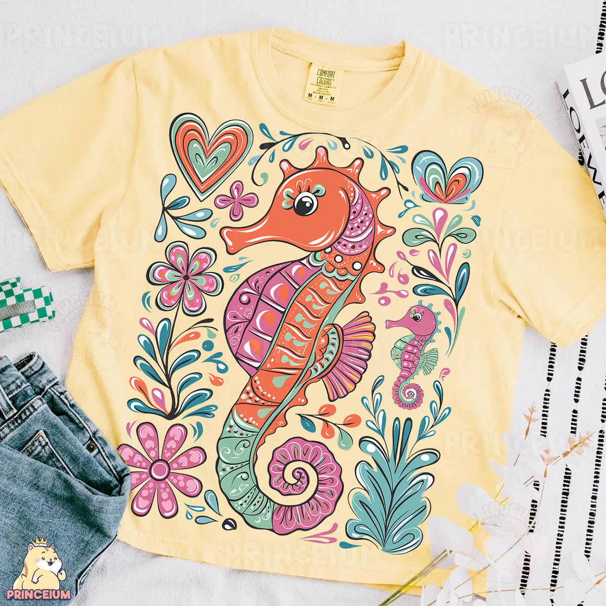 Colorful Seahorse PNG | Boho Floral Ocean Animal Sublimation Design