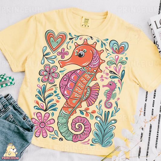 Colorful Seahorse PNG | Boho Floral Ocean Animal Sublimation Design