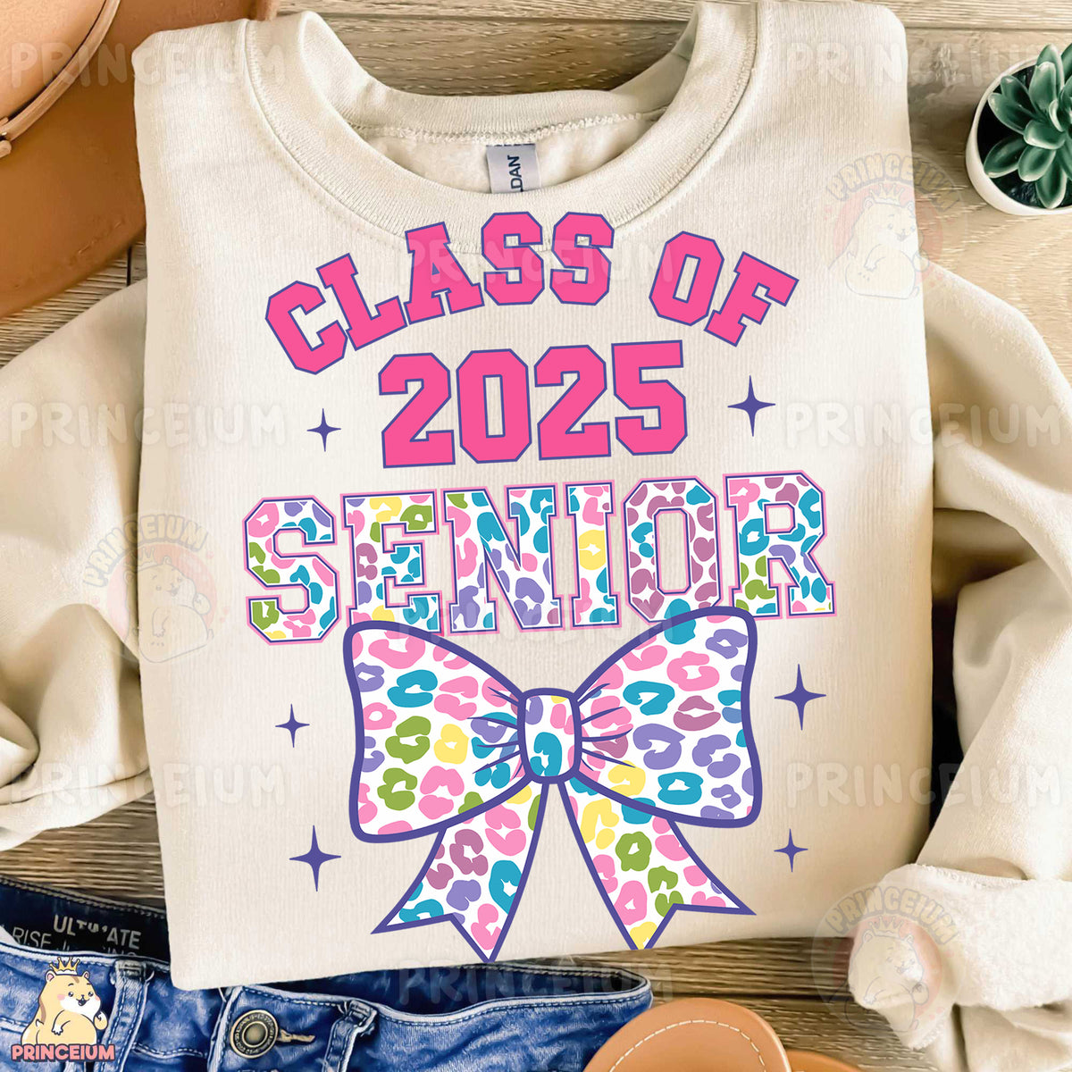 a shirt that says class of 205 senior with a bow on it