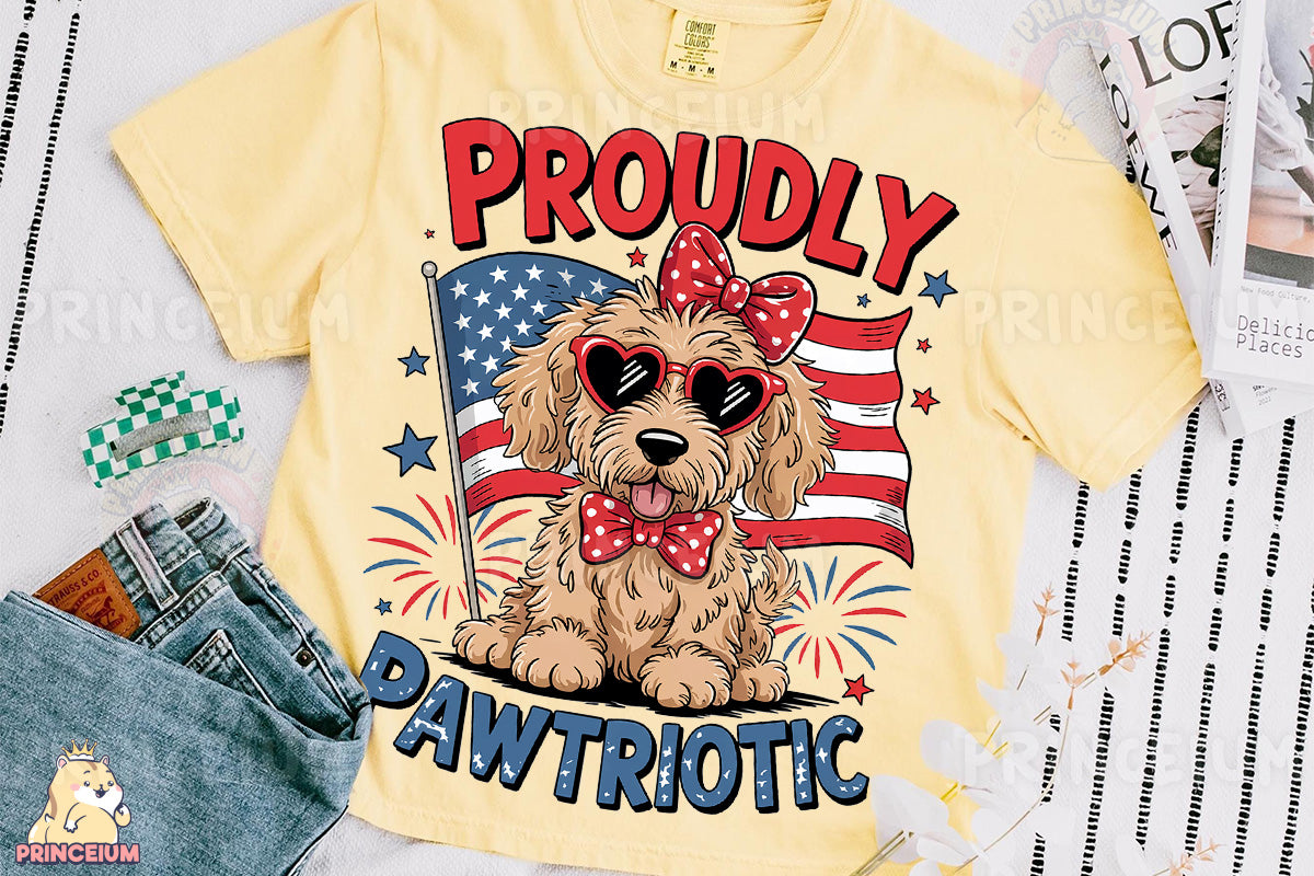 a shirt with a dog wearing sunglasses and a bow tie