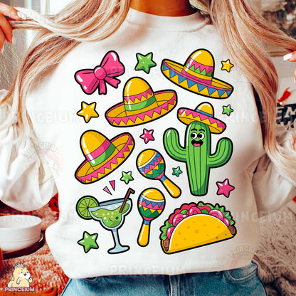 a woman wearing a t - shirt with a picture of a cactus, taco