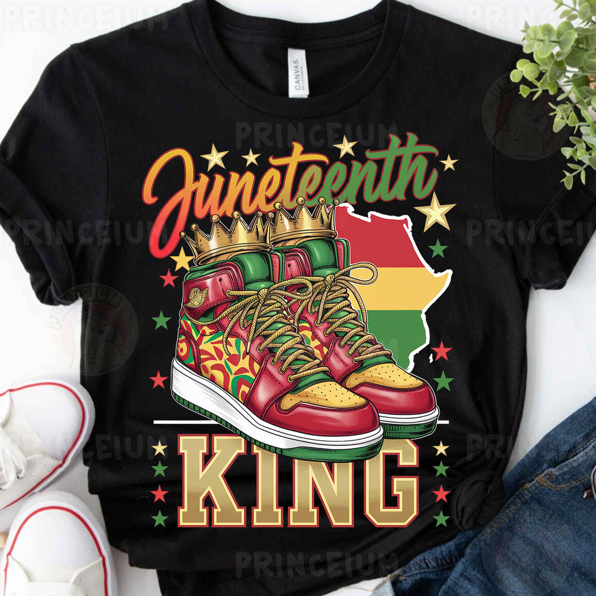 a t - shirt with a pair of sneakers on it