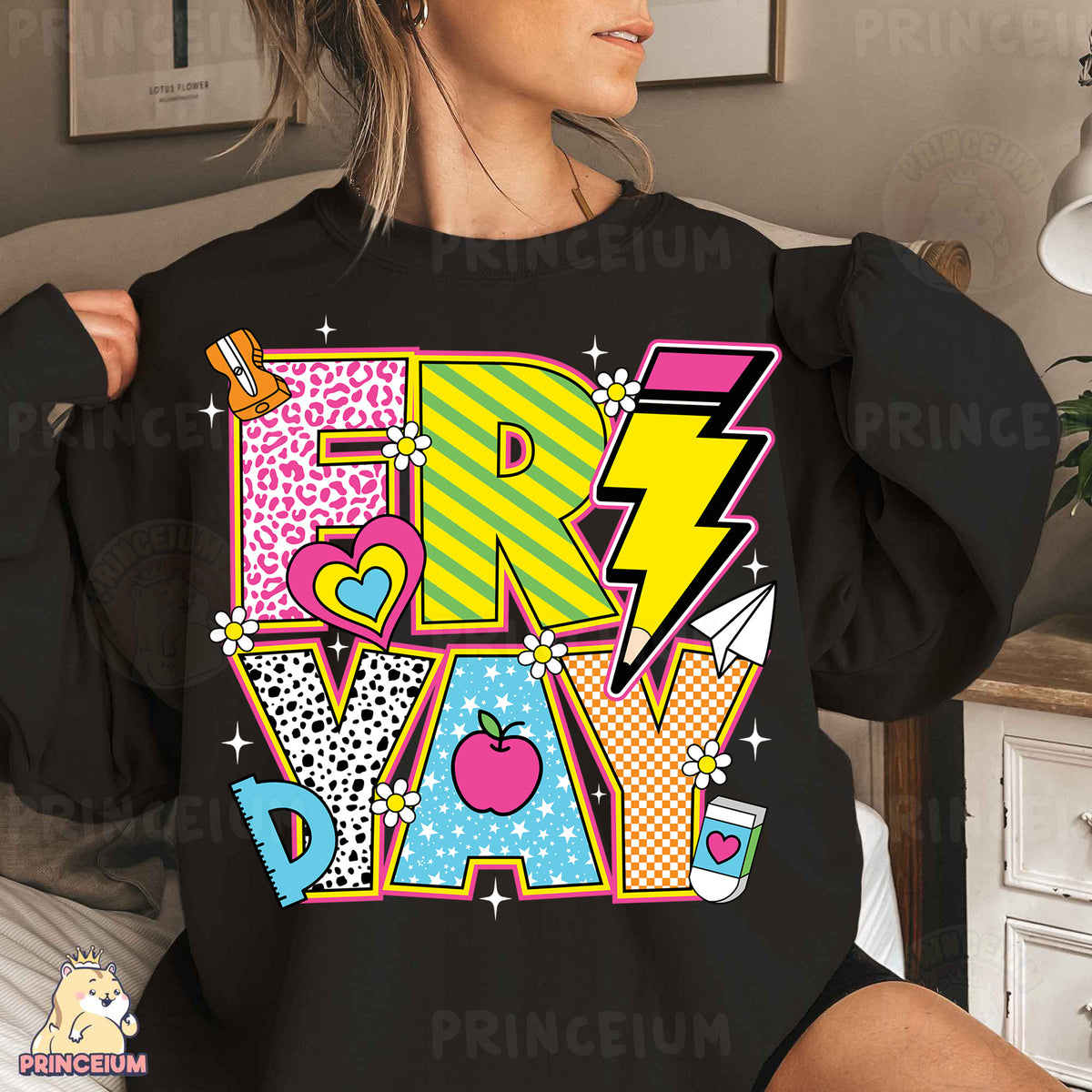 a woman wearing a black shirt with the words err day on it