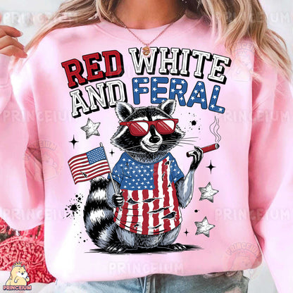 a woman wearing a pink shirt with a raccoon on it