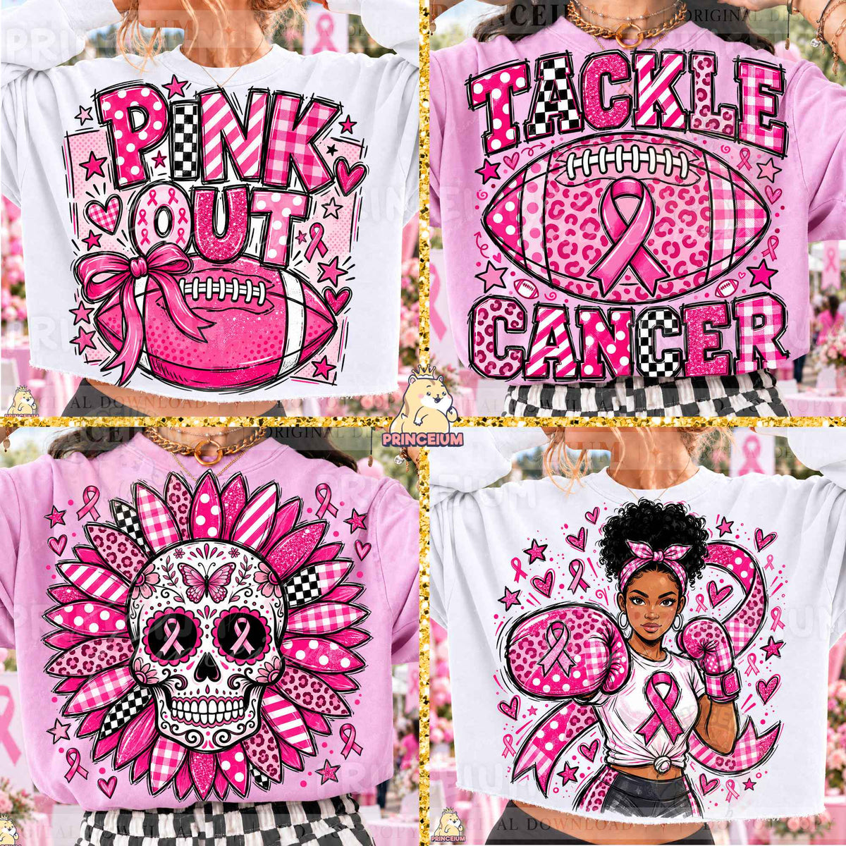 30+ Breast Cancer Awareness PNG Mega Bundle Pink Ribbon Ghost Bow & Football Designs