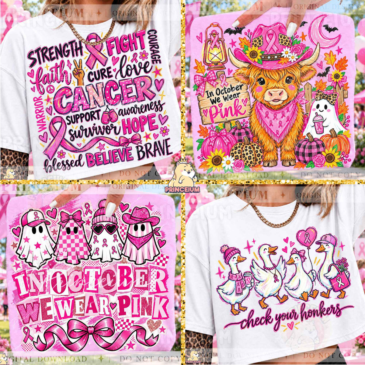 30+ Breast Cancer Awareness PNG Mega Bundle Pink Ribbon Ghost Bow & Football Designs