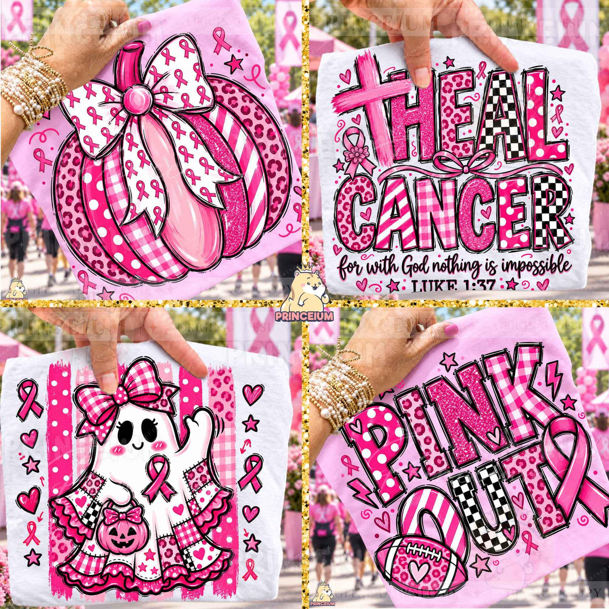 30+ Breast Cancer Awareness PNG Mega Bundle Pink Ribbon Ghost Bow & Football Designs