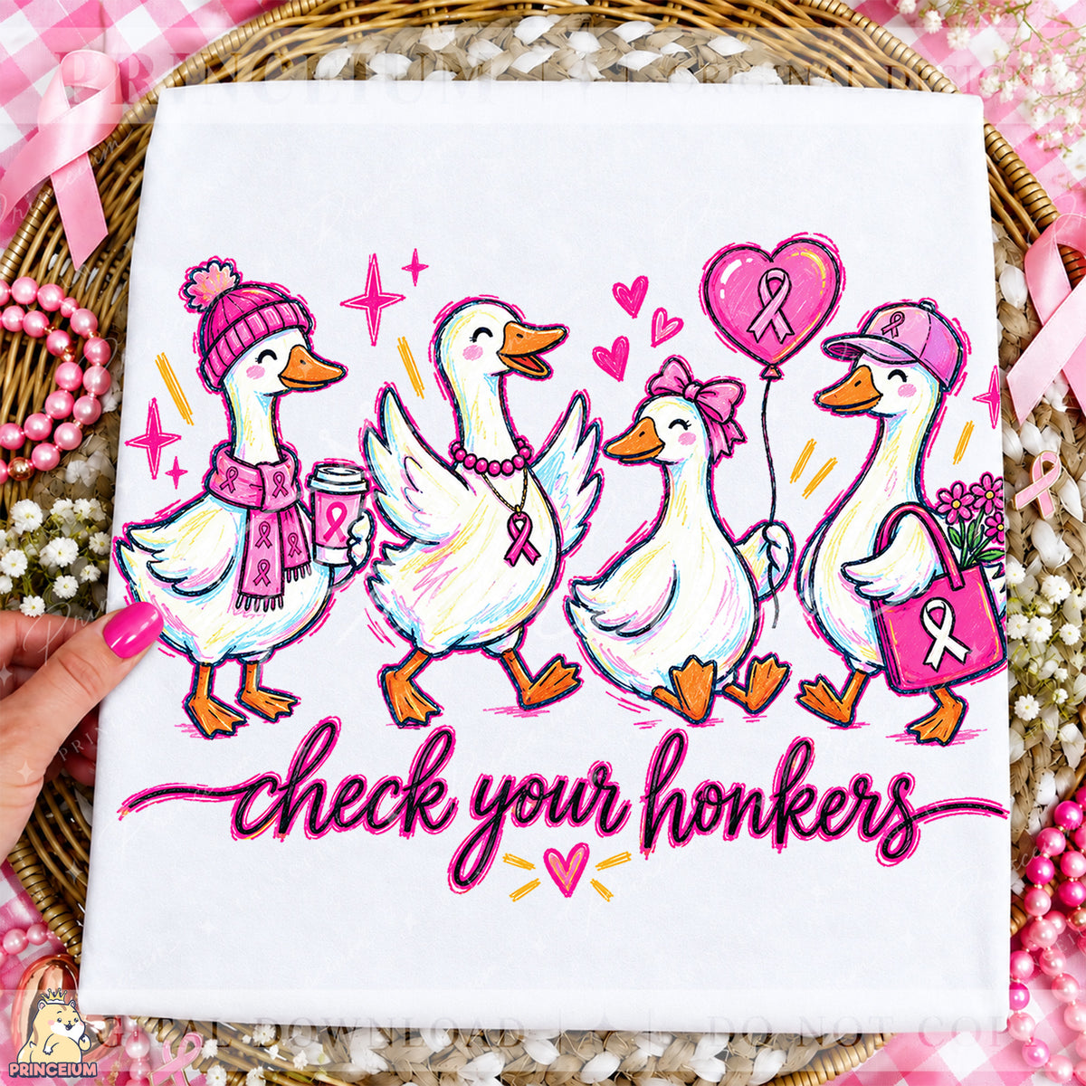 Check Your Honkers PNG Cute Goose Breast Cancer Awareness Design