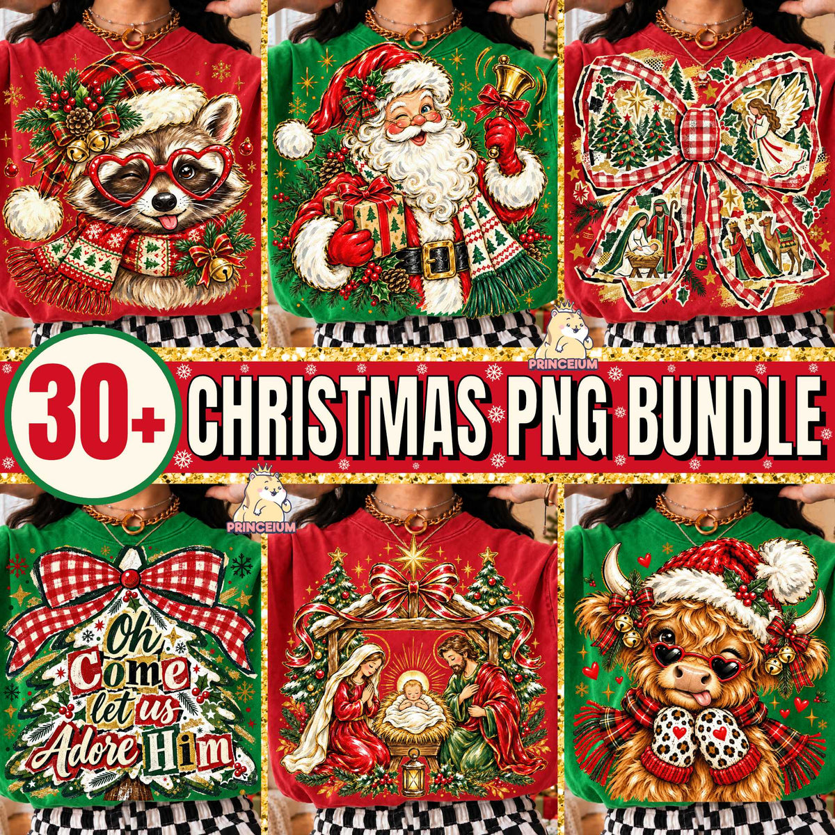 Christmas PNG Bundle Vintage Santa Nativity & Festive Holiday Designs