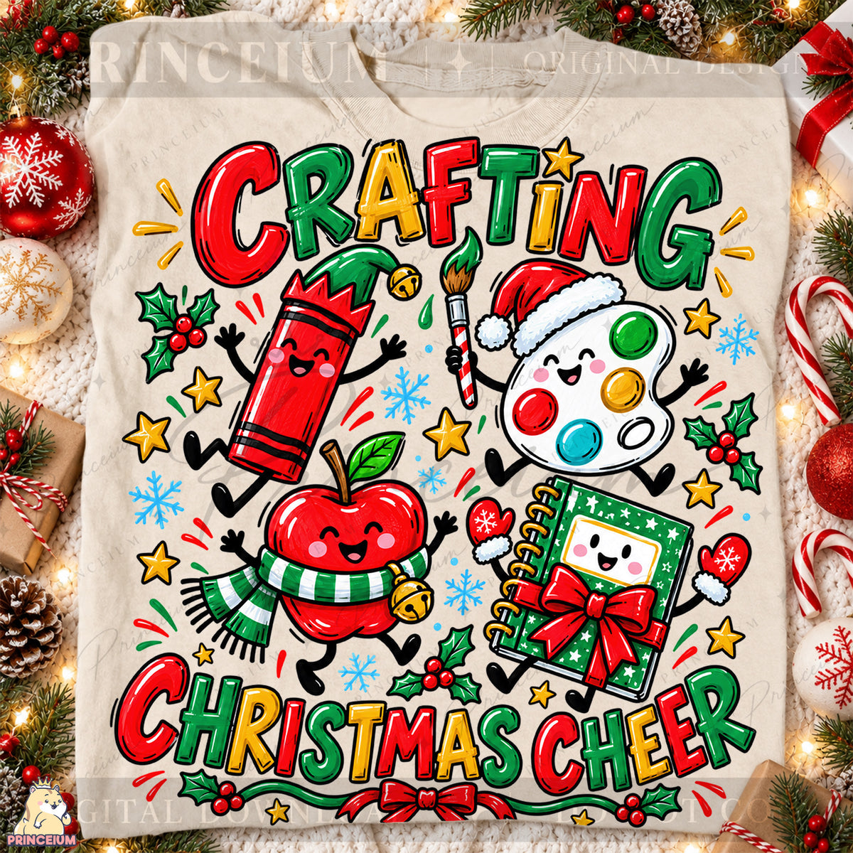 Crafting Christmas Cheer PNG Cute Art Supplies Teacher Holiday Design