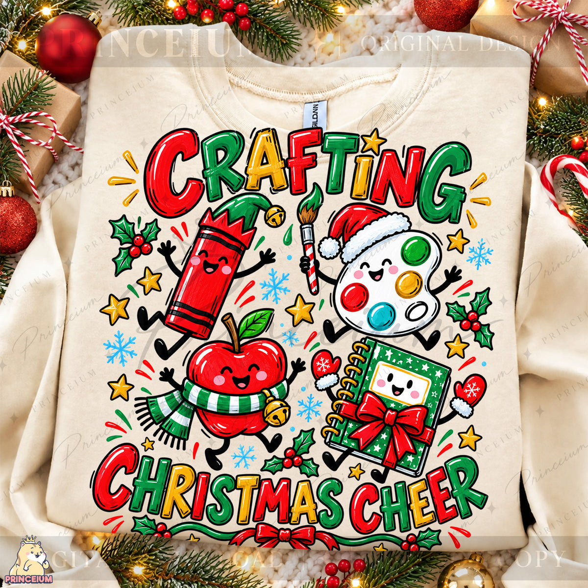Crafting Christmas Cheer PNG Cute Art Supplies Teacher Holiday Design