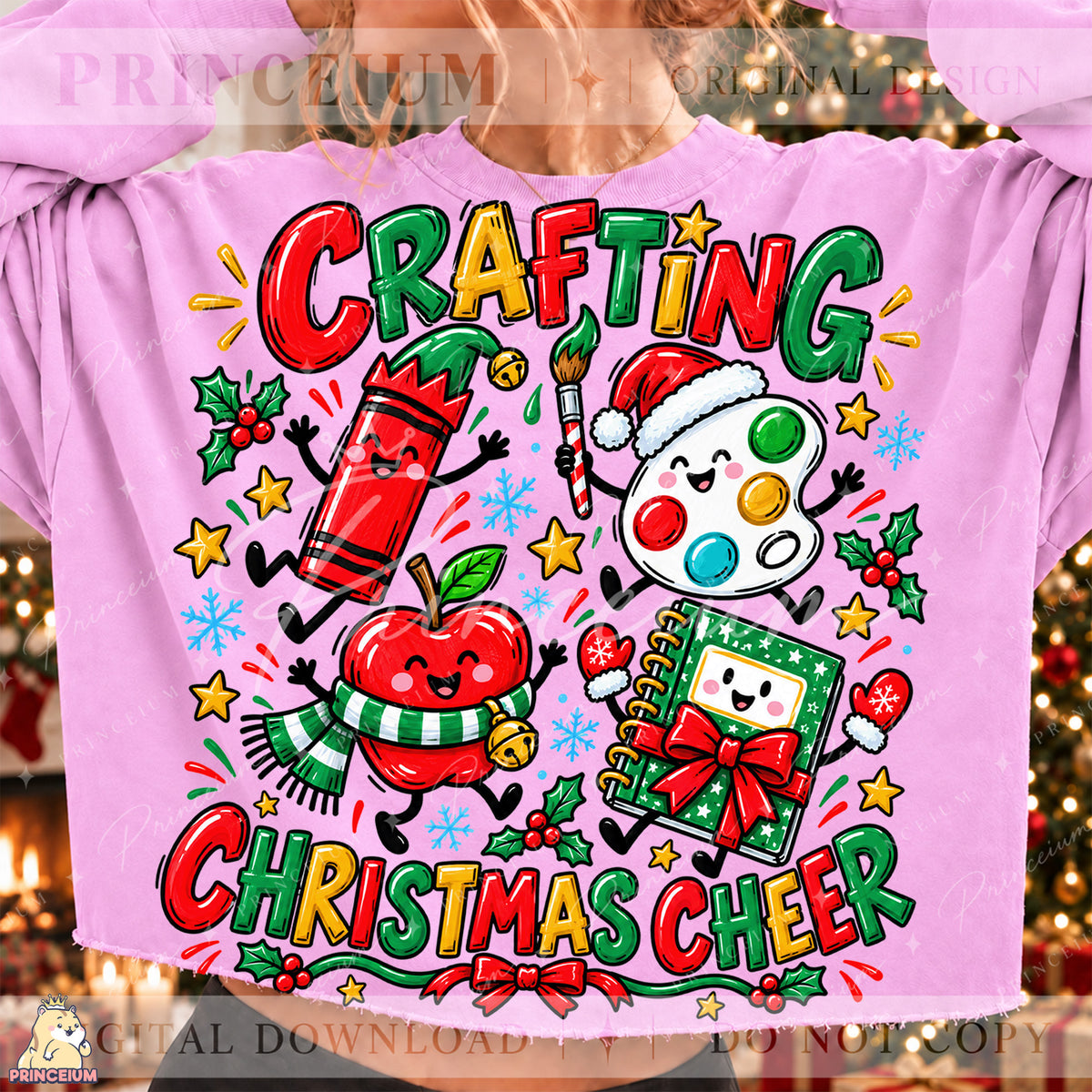 Crafting Christmas Cheer PNG Cute Art Supplies Teacher Holiday Design