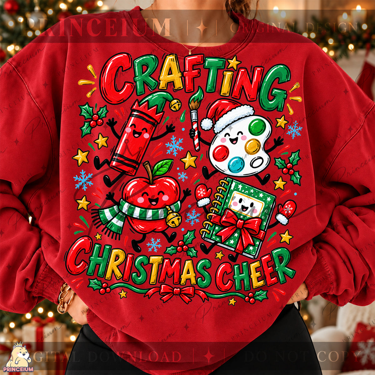 Crafting Christmas Cheer PNG Cute Art Supplies Teacher Holiday Design