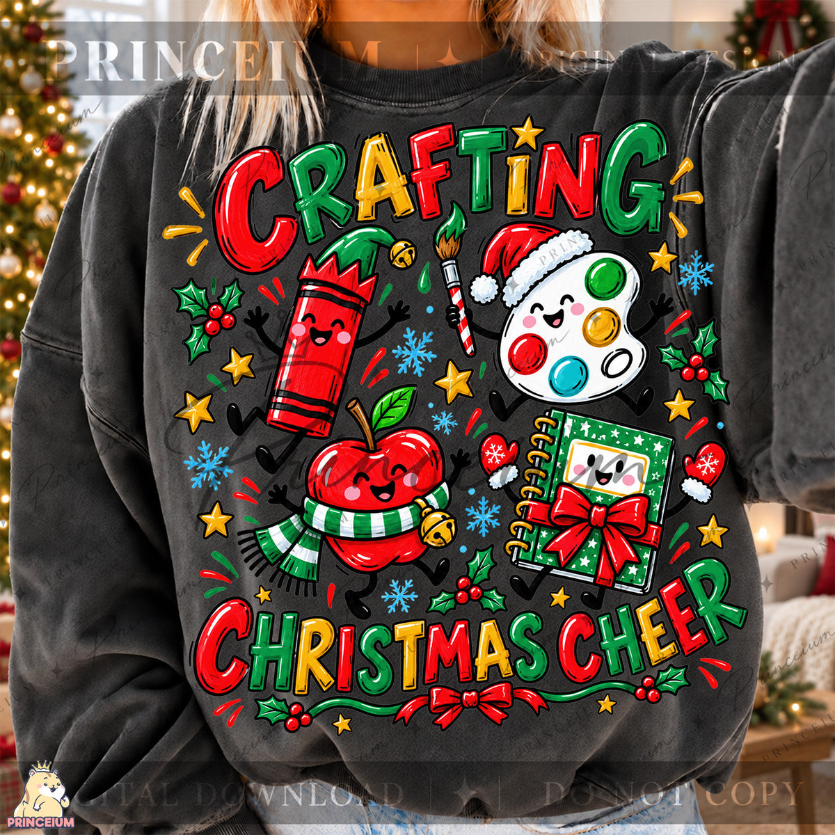 Crafting Christmas Cheer PNG Cute Art Supplies Teacher Holiday Design