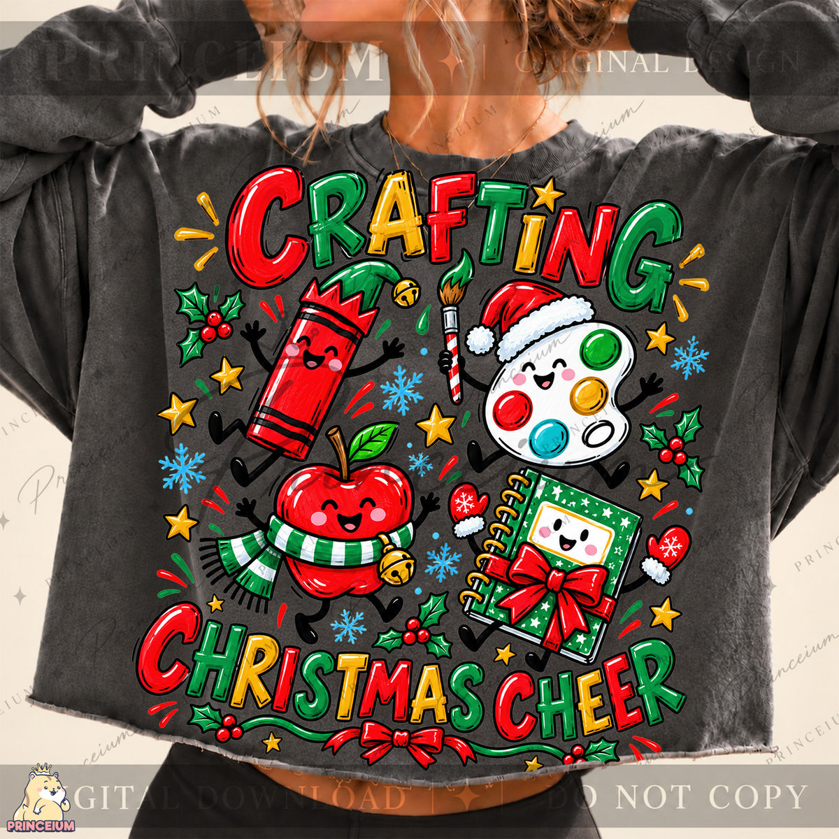 Crafting Christmas Cheer PNG Cute Art Supplies Teacher Holiday Design