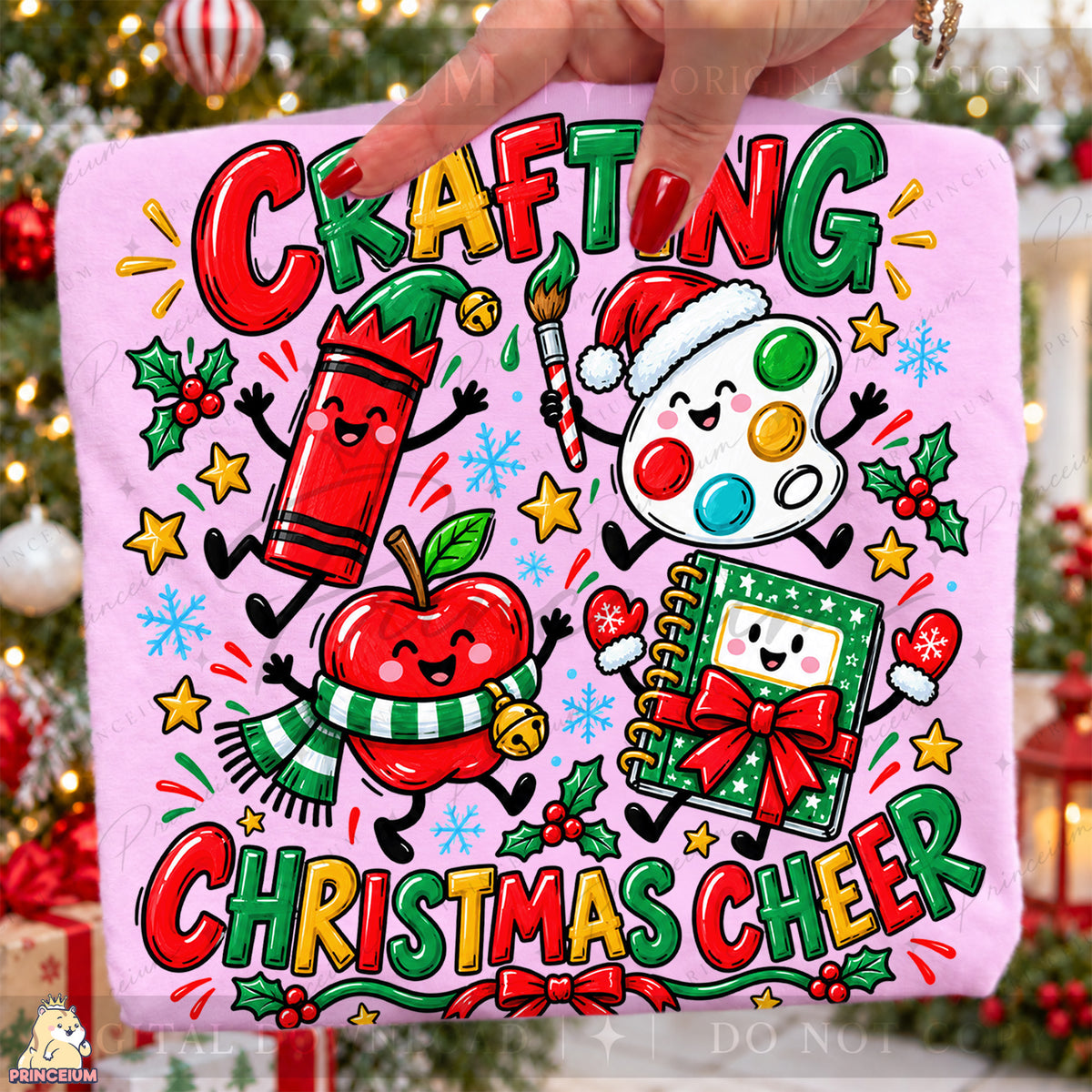 Crafting Christmas Cheer PNG Cute Art Supplies Teacher Holiday Design