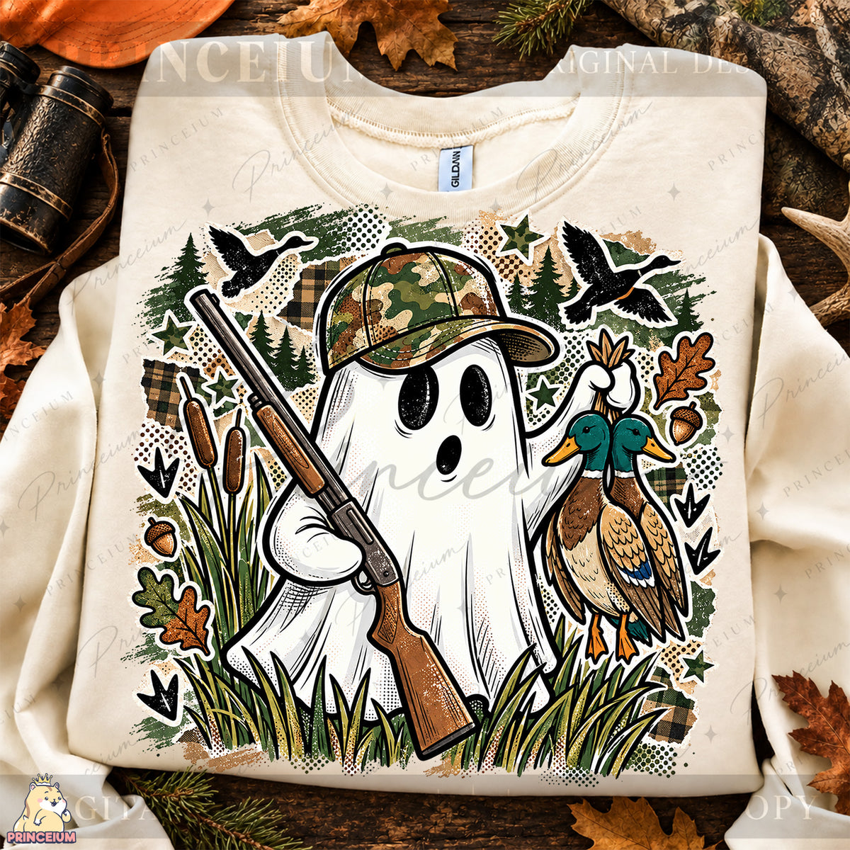 Duck Hunting Ghost PNG Camo Hat & Ducks Rustic Fall Design