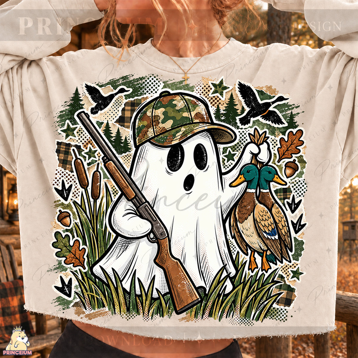 Duck Hunting Ghost PNG Camo Hat & Ducks Rustic Fall Design
