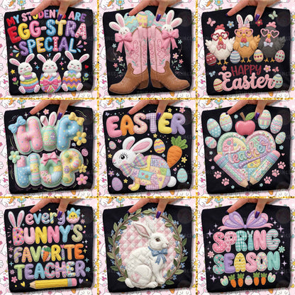 Easter Patchwork Bundle PNG, Bunny Teacher Quotes, Spring Farm Easter Designs, Cute Pastel Clipart Set