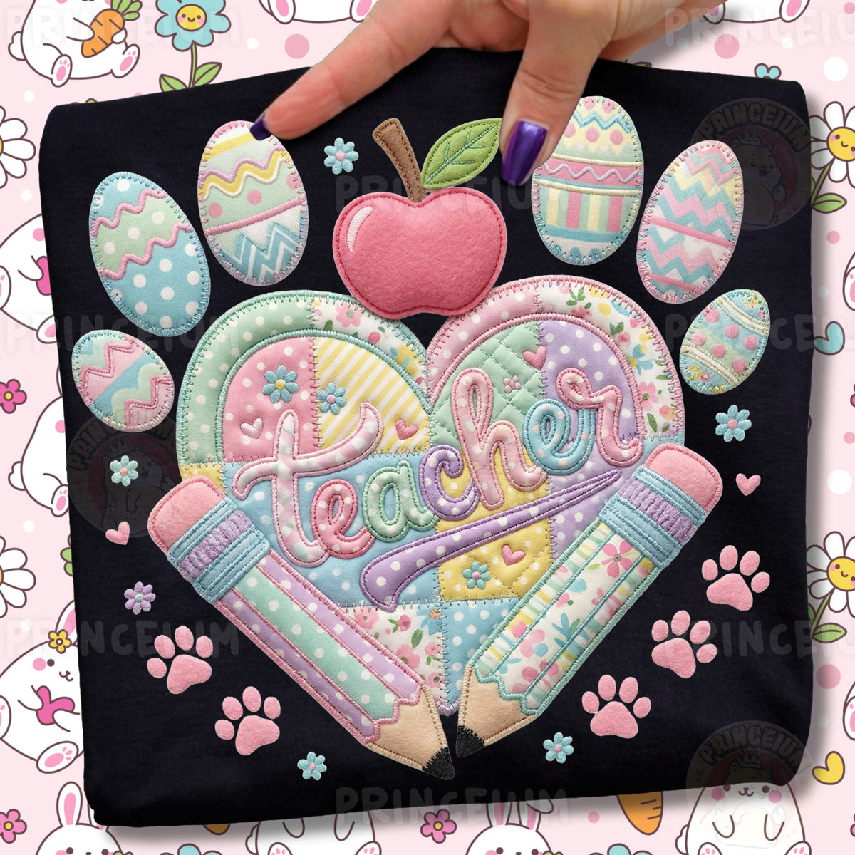 Easter Patchwork Bundle PNG, Bunny Teacher Quotes, Spring Farm Easter Designs, Cute Pastel Clipart Set