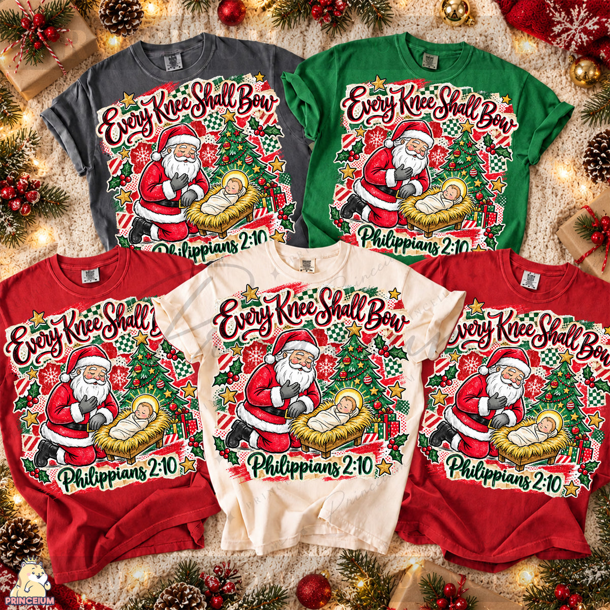 Every Knee Shall Bow Christmas PNG Santa & Baby Jesus Christian Holiday Design