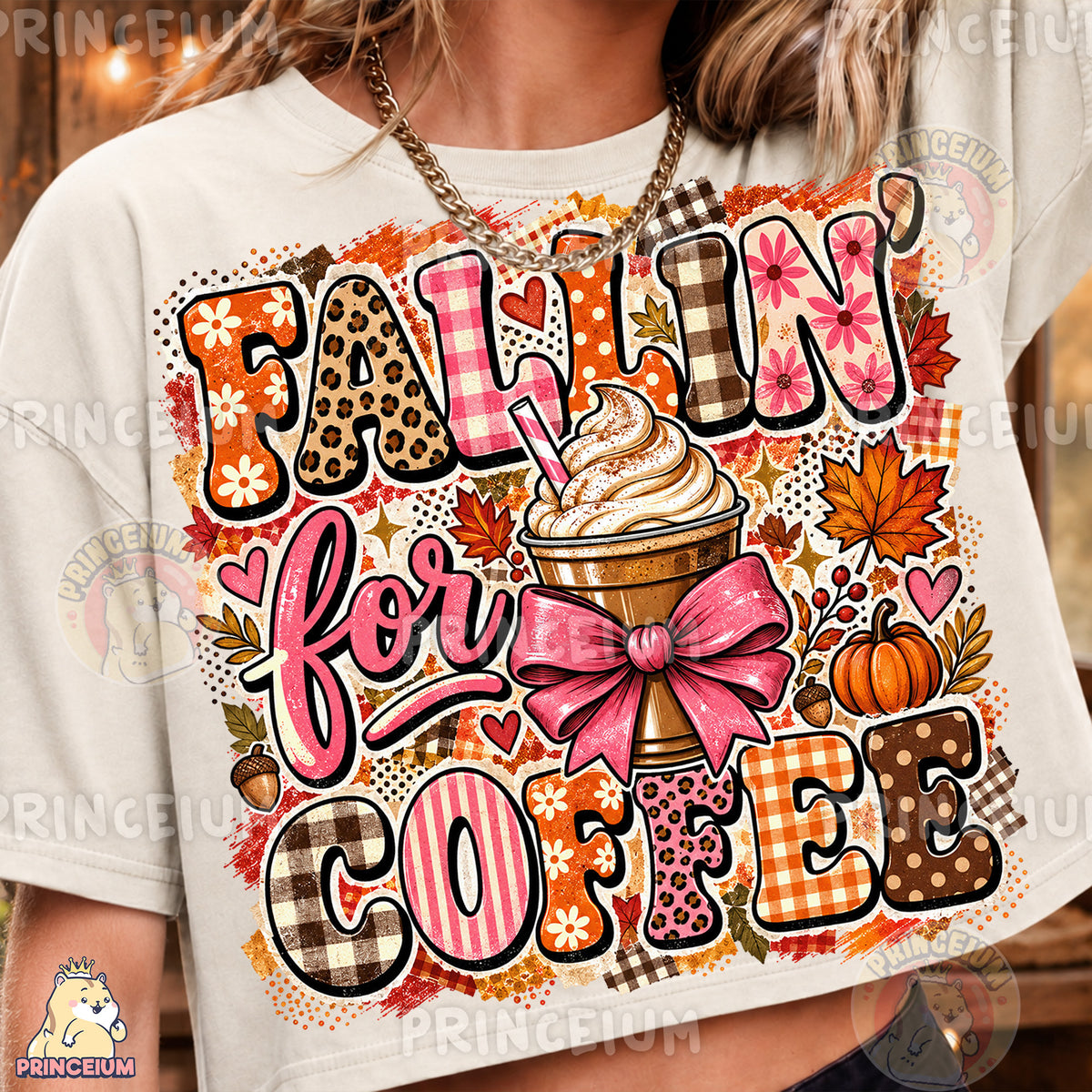 Fallin’ for Coffee PNG Preppy Pink Bow Autumn Coffee Design