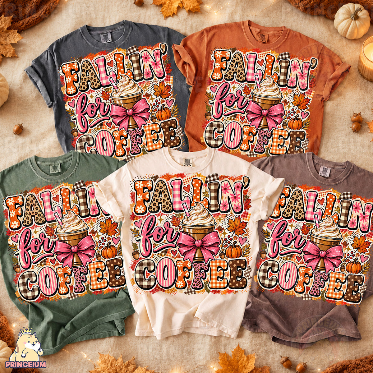 Fallin’ for Coffee PNG Preppy Pink Bow Autumn Coffee Design