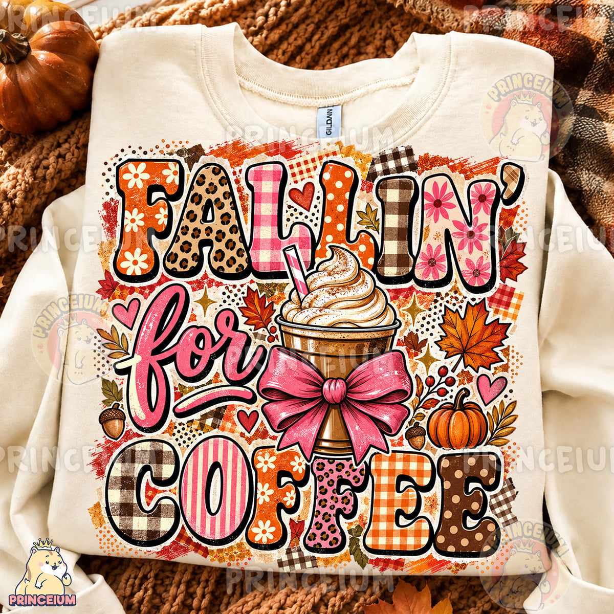 Fallin’ for Coffee PNG Preppy Pink Bow Autumn Coffee Design